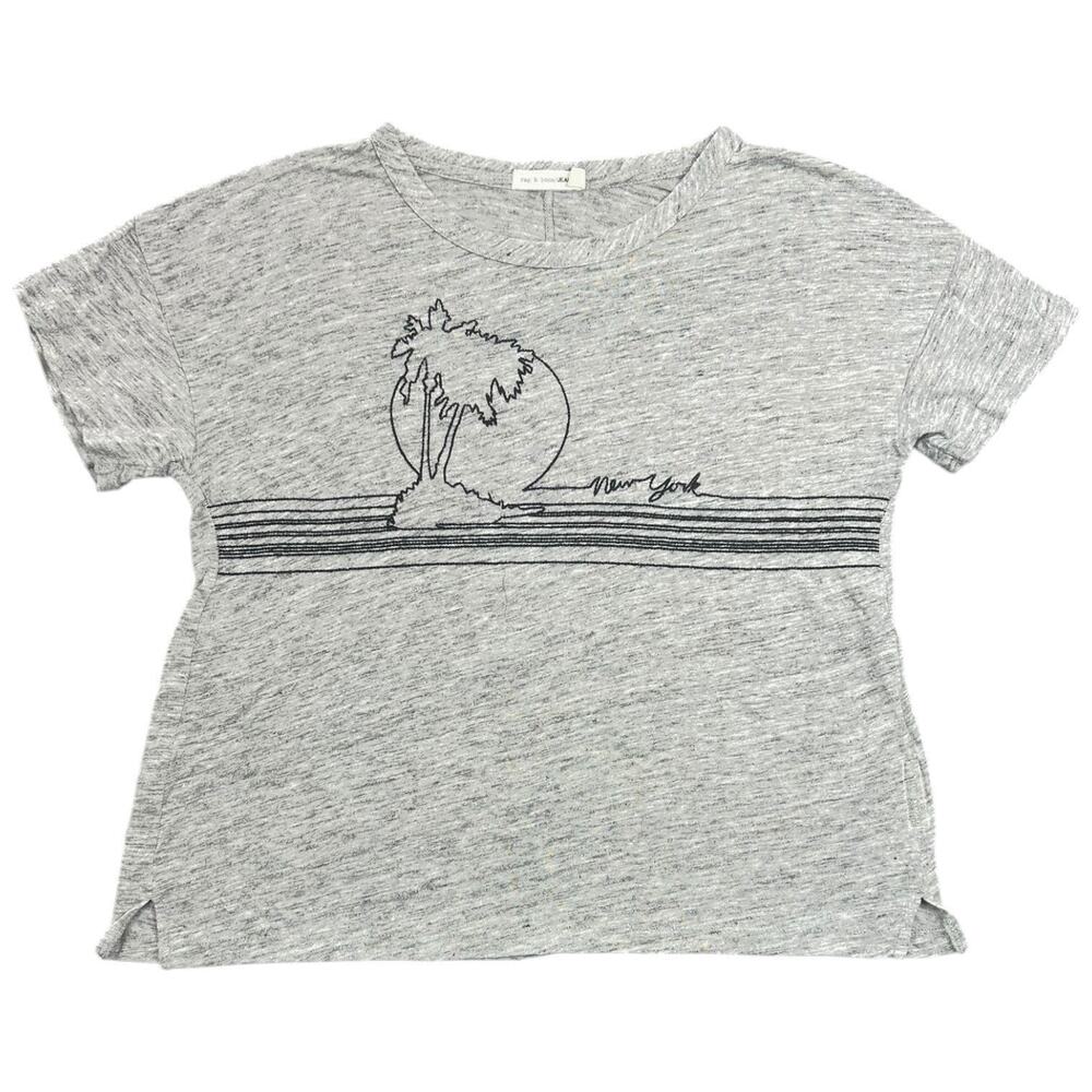 Rag & Bone Jean Embroidered Palm Tree New York Tee Gray Slub Knit T-shirt - XS